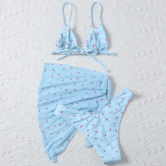 Women’s Beach Style Printed Swimsuit Three Piece Set