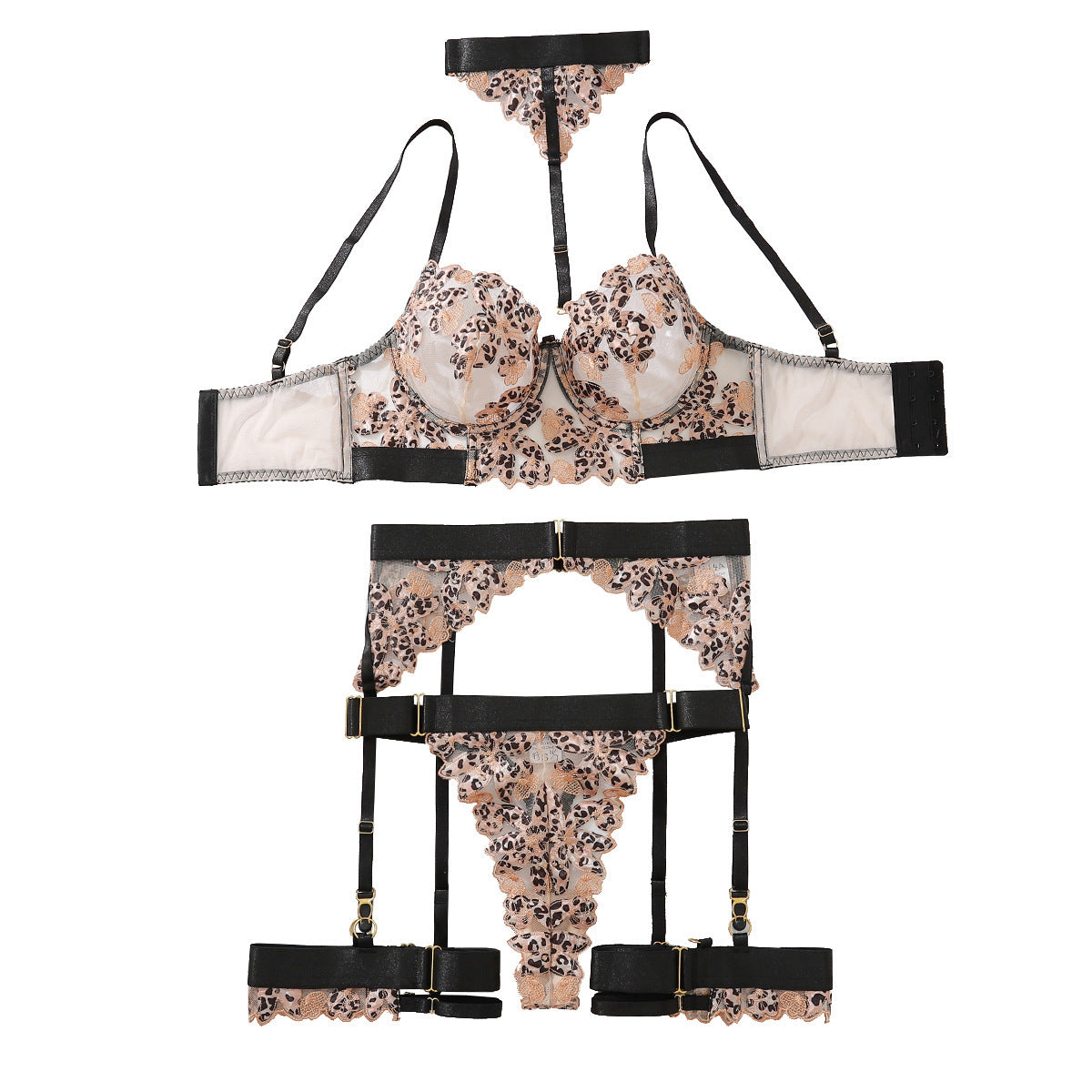 Sexy Halter Leopard Print Lingerie Garter Set
