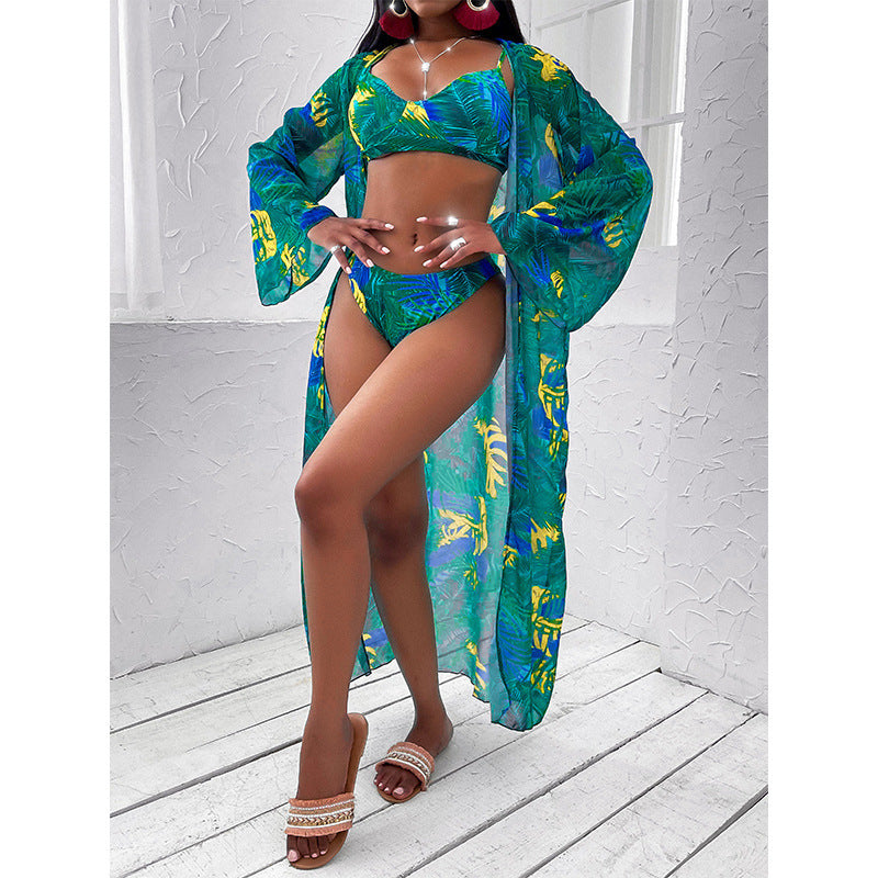 Women’s Three-Piece Printed Split Bikini Swimsuit