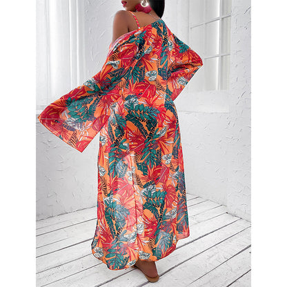 Women’s Three-Piece Printed Split Bikini Swimsuit