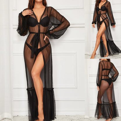 Sexy See-Through Mesh Lingerie Set with Long Skirt