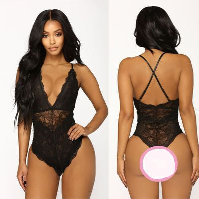 Women’s Sexy Black Lace Up One Piece Erotic Lingerie