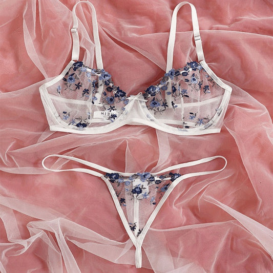 Romantic Sheer Embroidered Lingerie Set