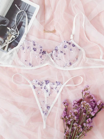 Romantic Sheer Embroidered Lingerie Set