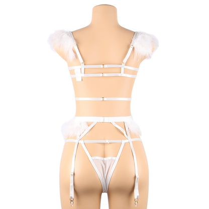 Sexy Hollow Frayed Bra Panty Garter Set