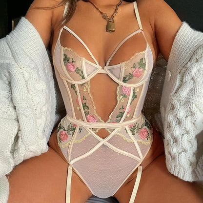 Lace Mesh Patchwork One-Piece Lingerie Bodysuit
