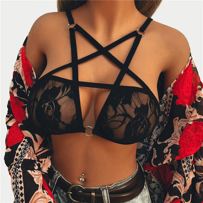 Women’s Gothic Pentagram Strappy Bra Lingerie Top