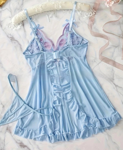 Embroidered Mesh Stitching Lingerie Set for Women