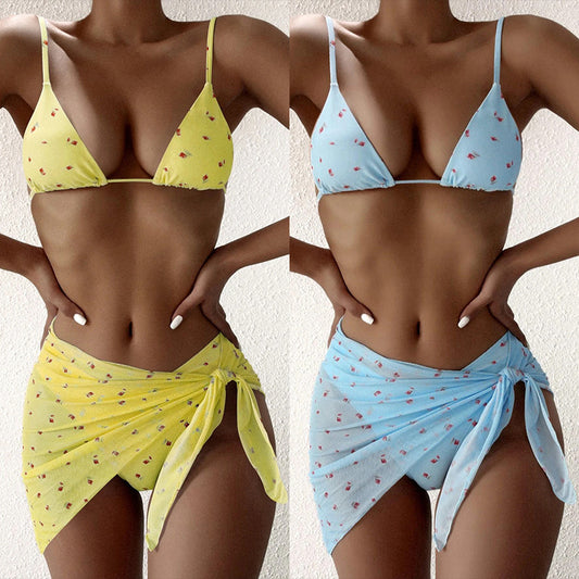 Women’s Beach Style Printed Swimsuit Three Piece Set