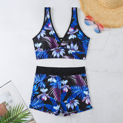 Women’s Two Piece Boxer Style Multicolor Printed Swimsuit