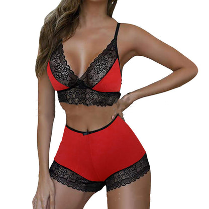 Leopard Lace Stitching Two-Piece Lingerie Set