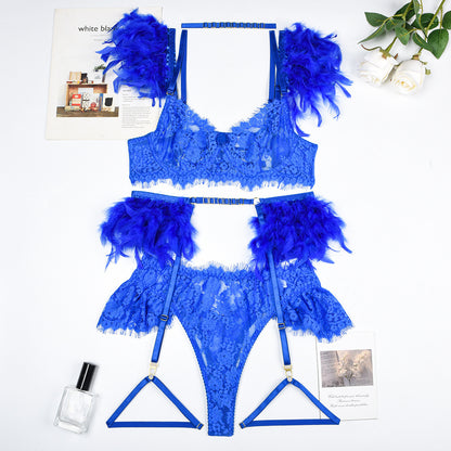 Feather Lace Bra and Panty Lingerie Set for Women