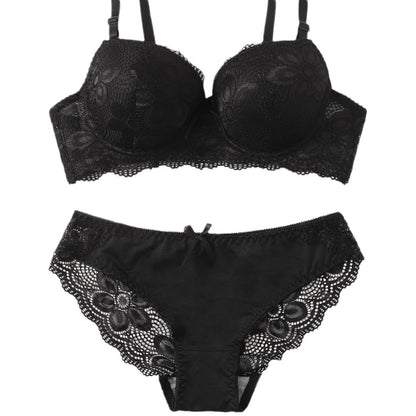 Lace Push-Up Bra and Panty Set with Steel Ring