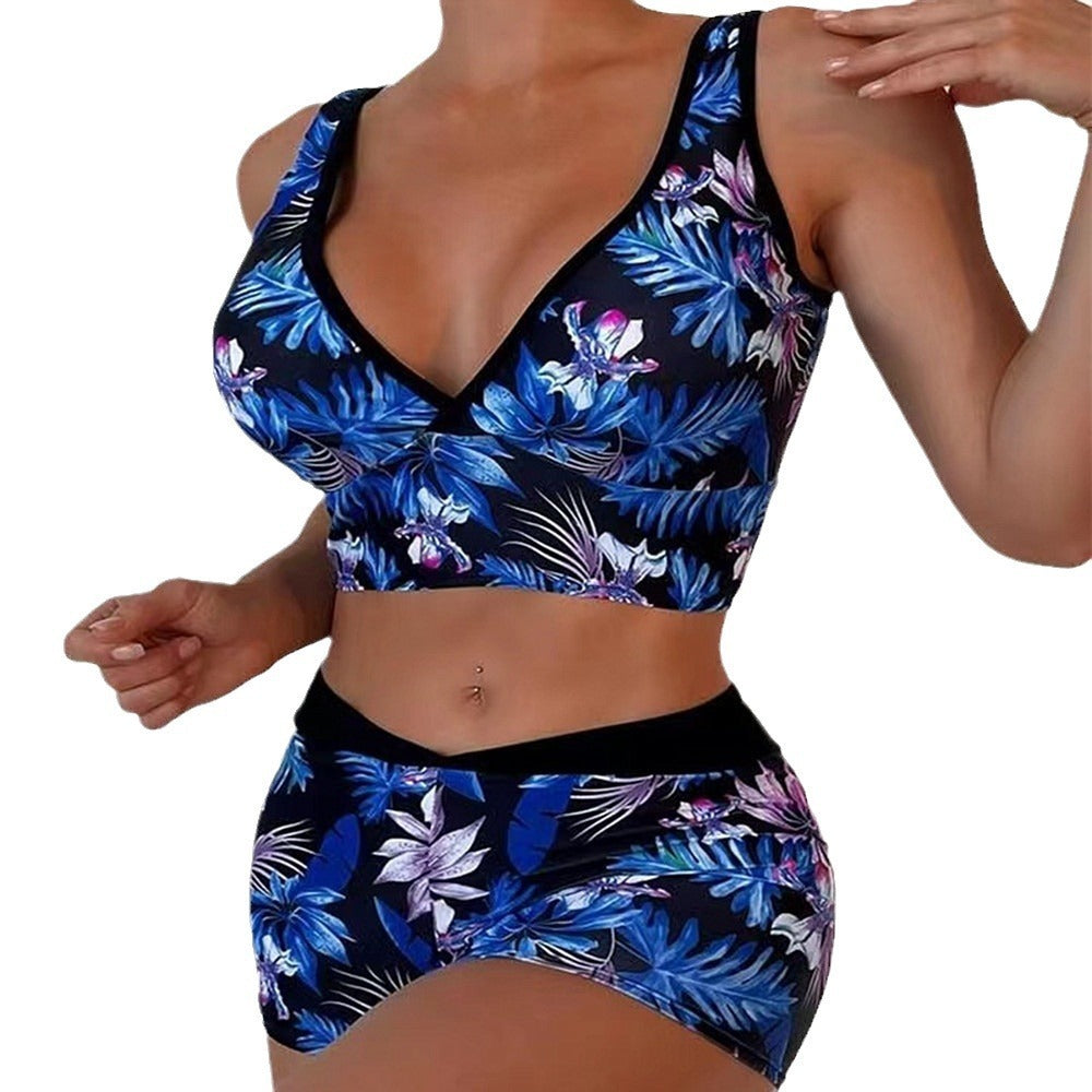 Women’s Two Piece Boxer Style Multicolor Printed Swimsuit