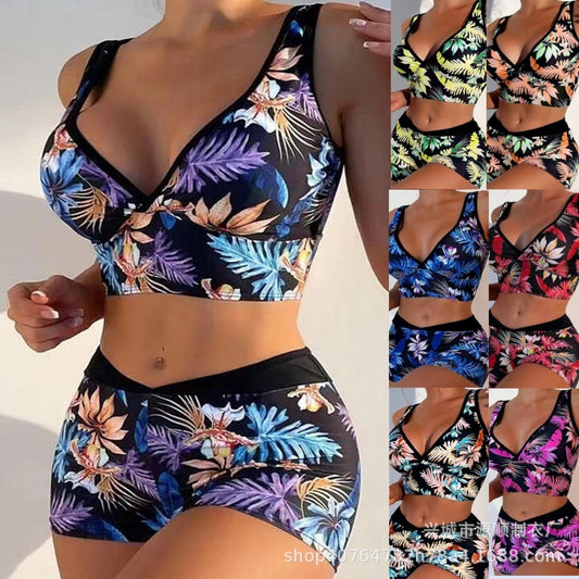 Women’s Two Piece Boxer Style Multicolor Printed Swimsuit