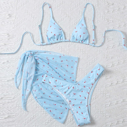 Women’s Beach Style Printed Swimsuit Three Piece Set