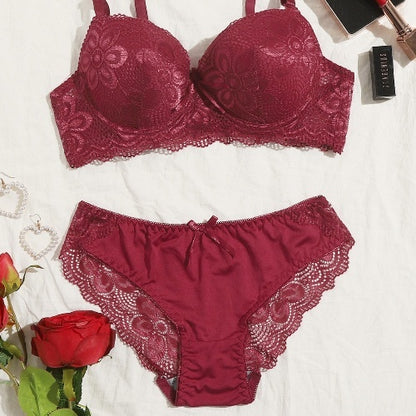Lace Push-Up Bra and Panty Set with Steel Ring